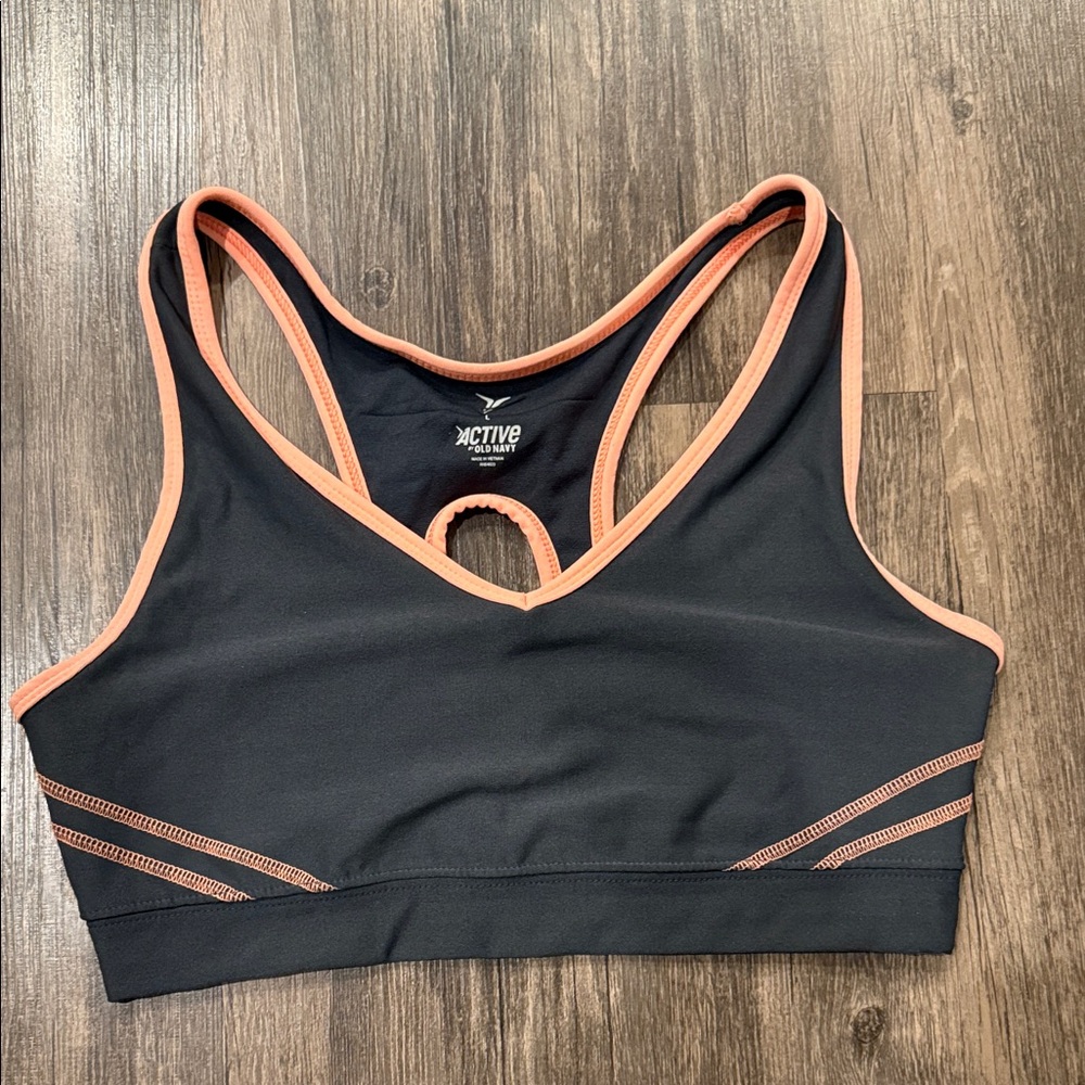 Active by Old Navy Dark Gray Sports Bra w/Orange Trim Active Workout L Large